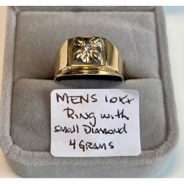 MENS 10KT RING W/SM. DIAMONDS, 4G, SZ 9.5