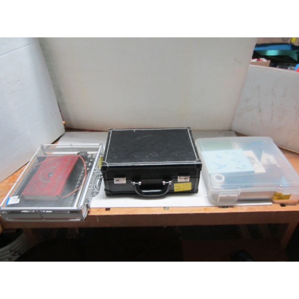 2 CASES W/MISC. CONTENTS & A PLASTIC STORAGE CASE W/CONTENTS