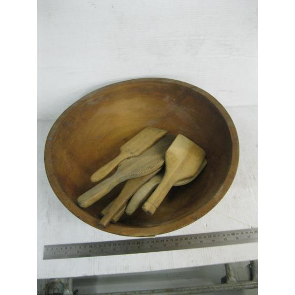 LG. WOODEN DOUGH PROOF BOWL W/WOODEN SPATULAS
