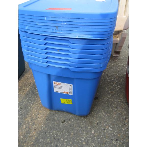 8 BLUE BINS & 7 LIDS