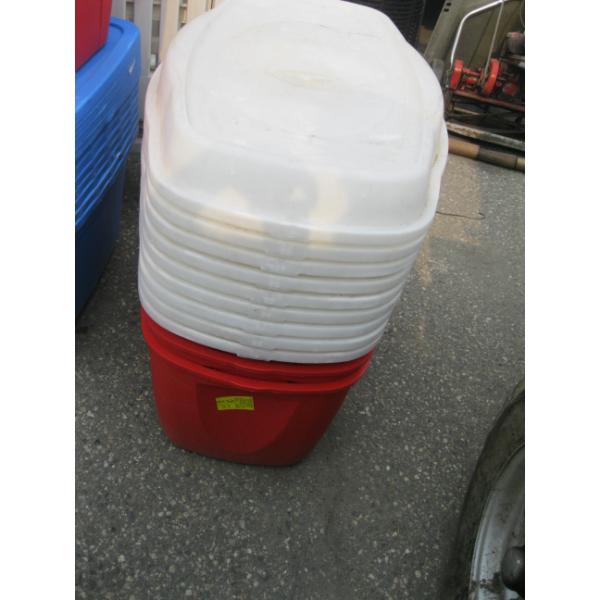 3 RED BINS & 9 LIDS