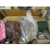 Image 3 : LG. BOX OF MISC. EQUESTRIAN ITEMS - WRAPS, BRIDLES, BITS, SPURS, BOOTS, ETC.