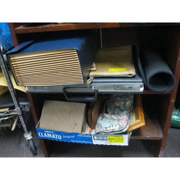 MISC. BRIEFCASE, FILE HOLDER, PINS, ETC.