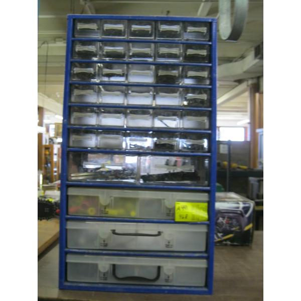 STORAGE COMPARTMENT BOX W/MISC. CONTENTS