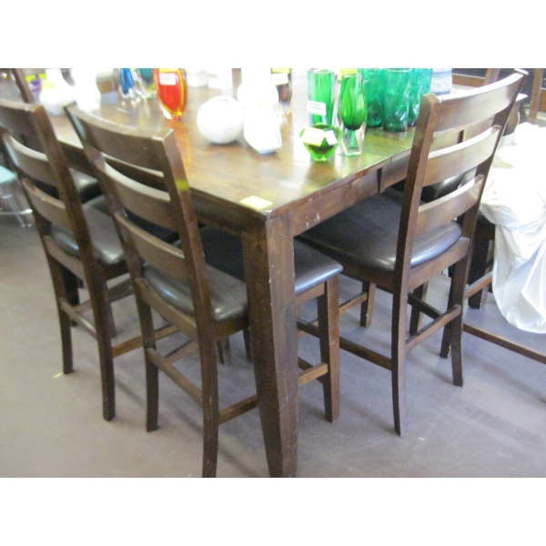 LG. BAR STYLE TABLE W/LEAF & 8 CHAIRS