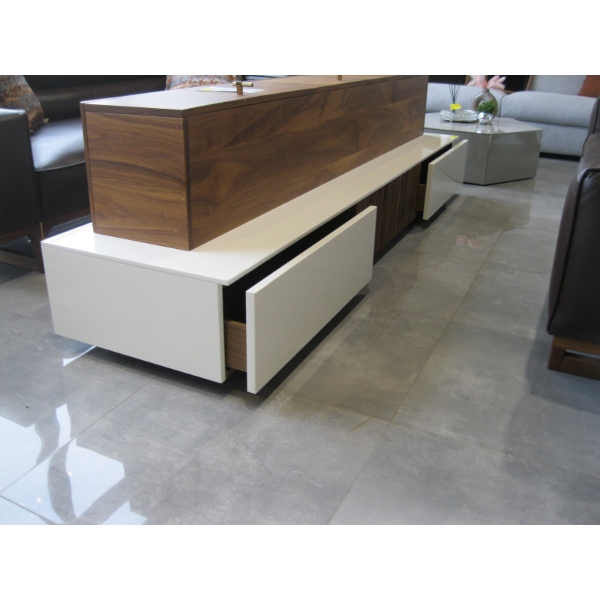 WHITE/WOOD 2 DRAWER/1 FOLD DOWN DOOR CABINET
