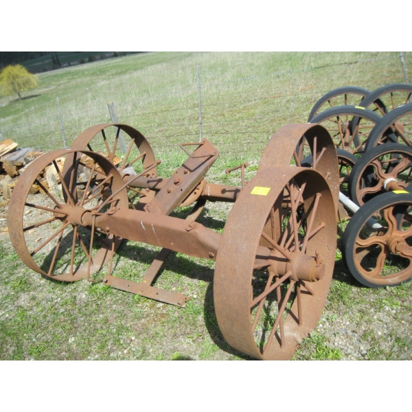 2 LG. STEEL WHEELED SPOKED AXLES