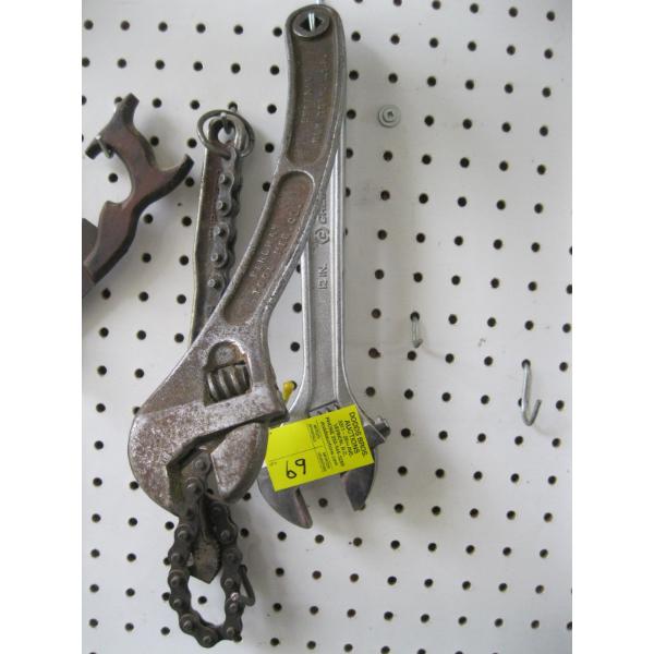 2 CRESCENT WRENCHES & A CHAIN PIPE WRENCH
