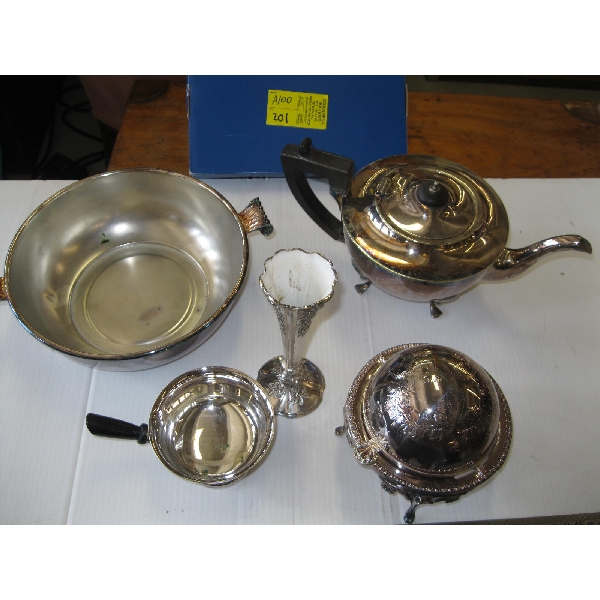 ASST. SILVERPLATE TEA POT, ETC.