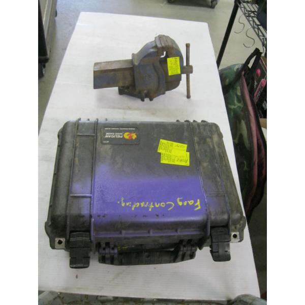 PELICAN CASE W/HAMMER & A 4" IRWIN BENCH VISE