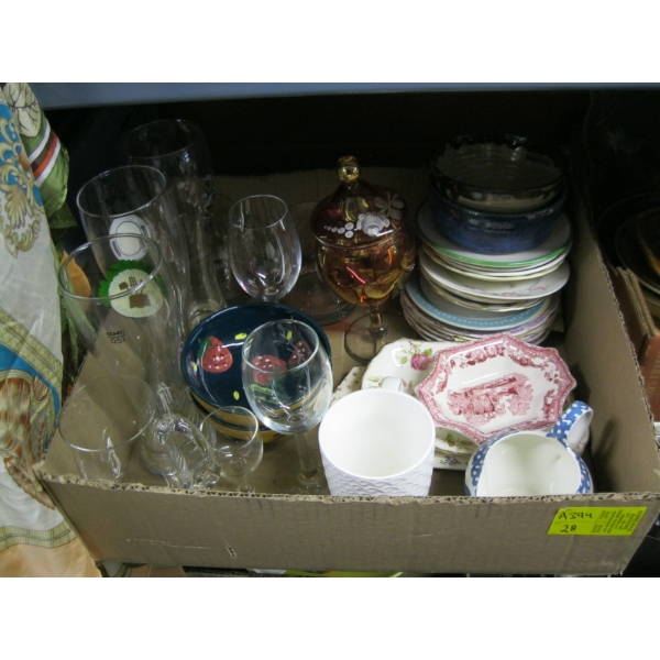 2 BOXES OF MISC. GLASSWARE: PLATES, PLATTERS, ETC.