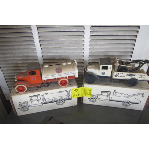 2 BANK TRUCKS - GOLF GAS TRUCK & CHEVY TOW TRUCK