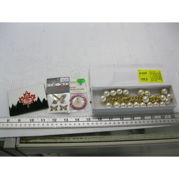 BOX OF ASST. COSTUME JEWELLERY, DREAM CATCHER, ETC.