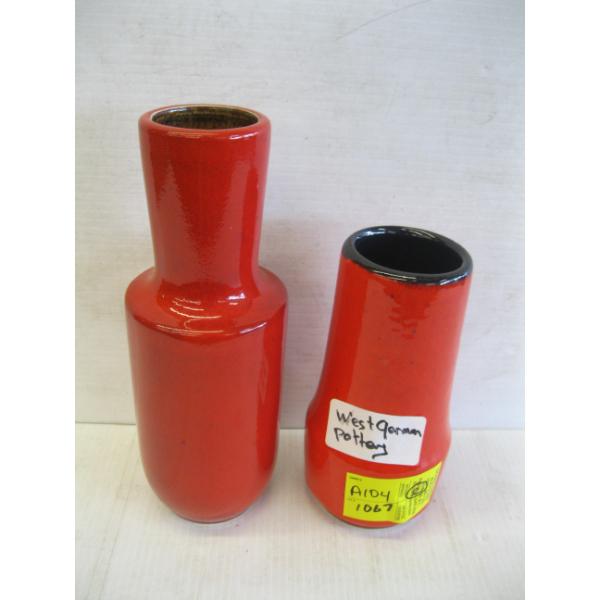 2 ORANGE WEST GERMAN POTTERY VASES