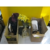 Image 1 : 2 BOXES OF MISC. ARTIFICIAL FLOWERS, CLOCKS, SCALE, ETC.