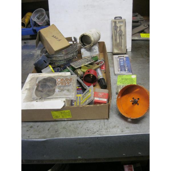 FLAT OF MISC. - HOLE BITS, LIGHT BULBS, FUSES, ETC.
