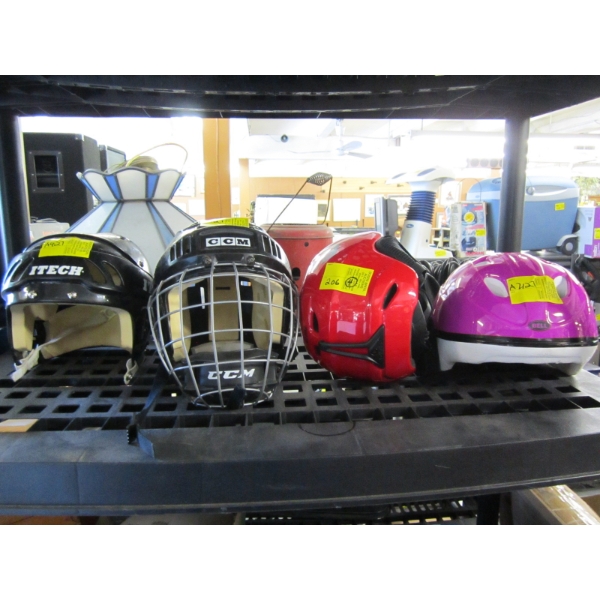 2 HOCKEY HELMETS & 2 BIKE HELMETS