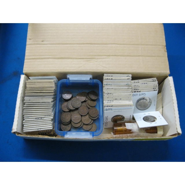 BOX OF ASST. COLLECTOR COINS: PENNIES, DIMES, NICKELS, QUARTERS
