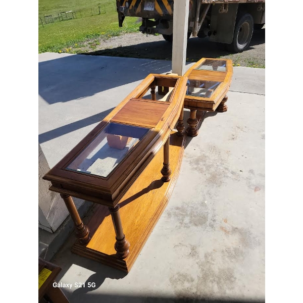 MATCHING COFFEE TABLE & HALL TABLE - MISSIN 1 PC OF GLASS