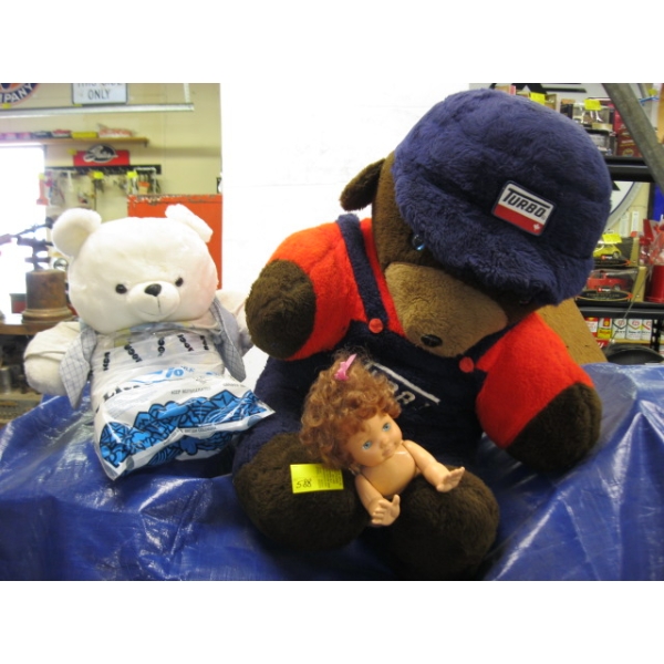 LG. TURBO STUFFED BEAR, DOLL & WHITE BEAR