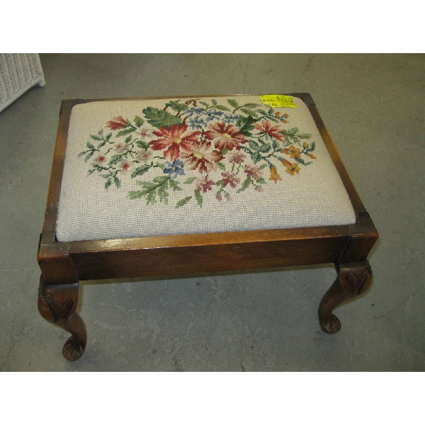 NEEDLEPOINT UPHOLSTERED STOOL