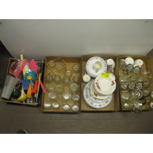 4 BOXES OF MISC. DISHWARE, GLASSES, ETC.