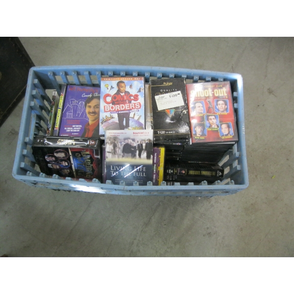 TOTE OF DVDs & VHS TAPES