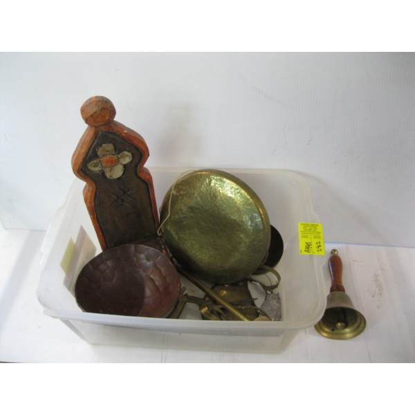 BIN W/MISC. BRASS BELL, WIND CHIME, ETC.