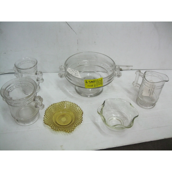VINTAGE GLASS - DEPRESSION GLASS DISH, CREAMERS, ETC.