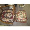Image 3 : WOOD FRAMED UPHOLSTERED SEAT ANTIQUE ARMCHAIR & MATCHING SIDE CHAIR