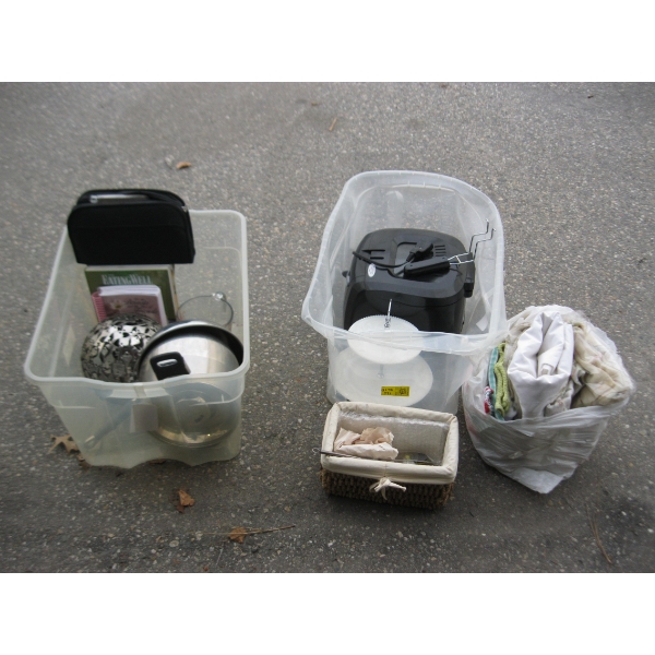 2 BOXES OF MISC. POT, FRY PAN, BOOKS, CDs, ETC.