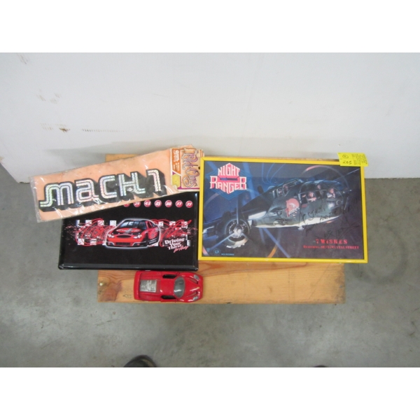 SIGNED NIGHT RANGER PICTURE W/COCA COLA RACING SIGN, FERRARI CAR & MACH 1 STICKER