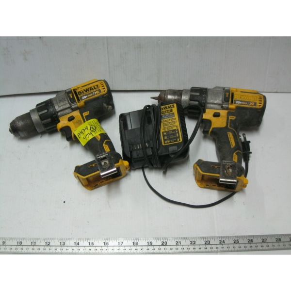 2 DEWALT DRILLS W/CHARGER, NO BATTERIES