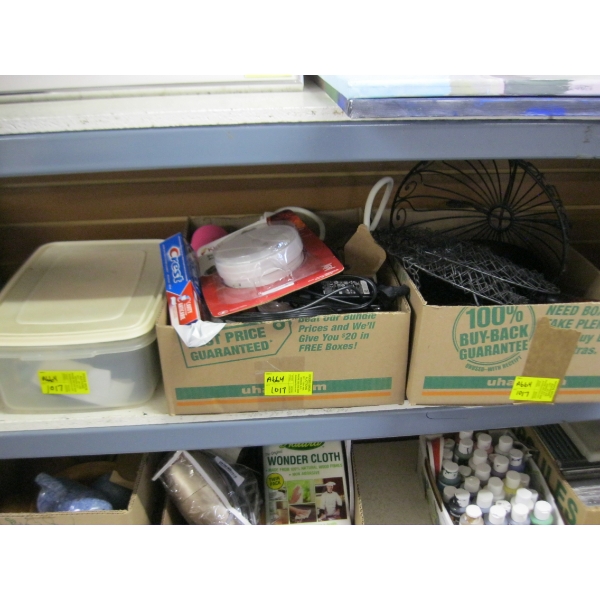 3 FLATS OF MISC. POWER BARS, SEWING & KITCHEN ITEMS