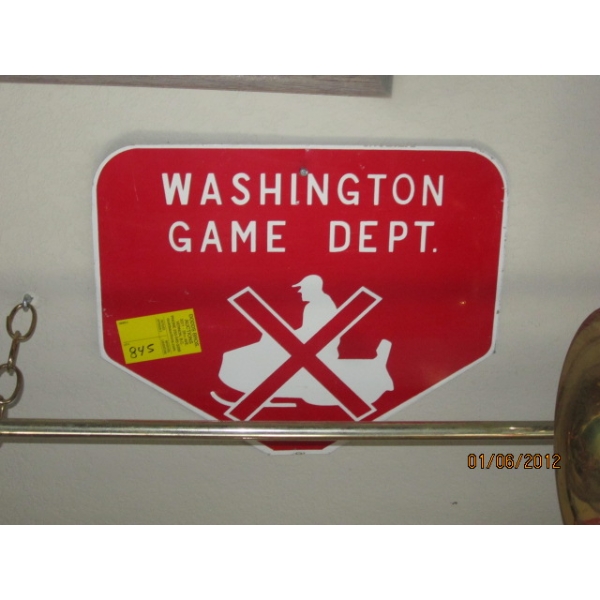 WASHINGTON GAME DEPT. SIGN