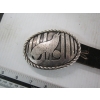 Image 2 : SIGNED TOM BAHE SILVER WOLF PATTERN BELT BUCKLE W/STERLING SILVER BADGES ON LEATHER BELT