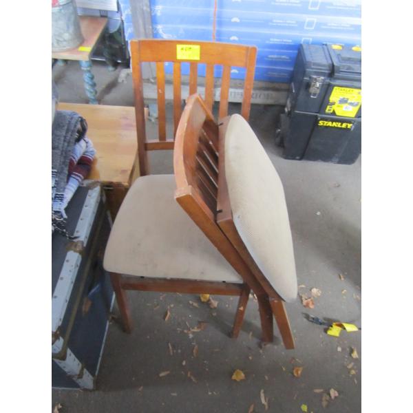 PAIR OF FOLDING WOOD FRAMED CHAIRS