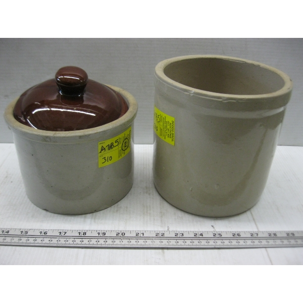 2 SM. CROCKS - 1 W/NON-FITTING LID