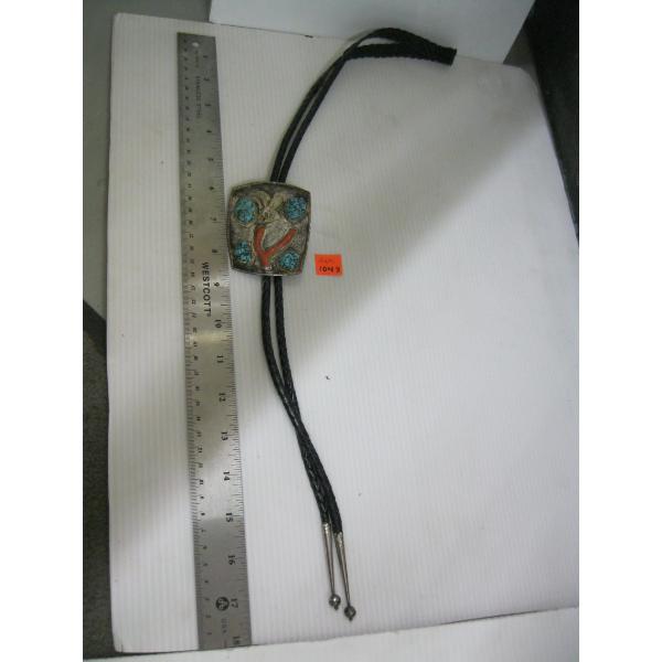 SILVER, CORAL & TURQUOISE BOLO TIE