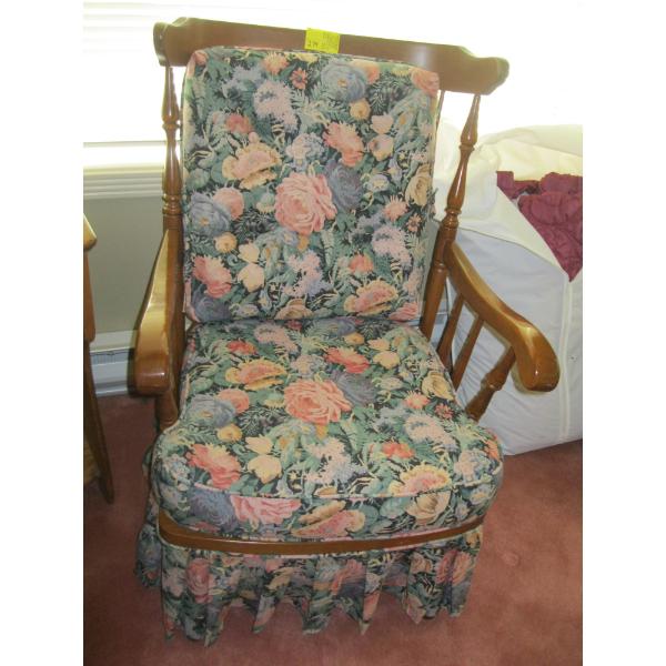 WOOD FRAMED MAPLE CHAIR W/UPHOLSTERED CUSHIONS