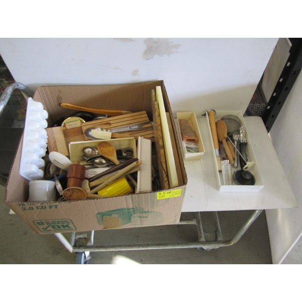 BOX OF MISC. KITCHEN UTENSILS, CUTLERY, ETC.