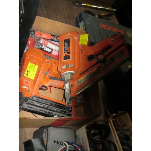 2 PASLODE GAS CHARGED NAILERS & ASST. FUEL, BATTERIES & CHARGER
