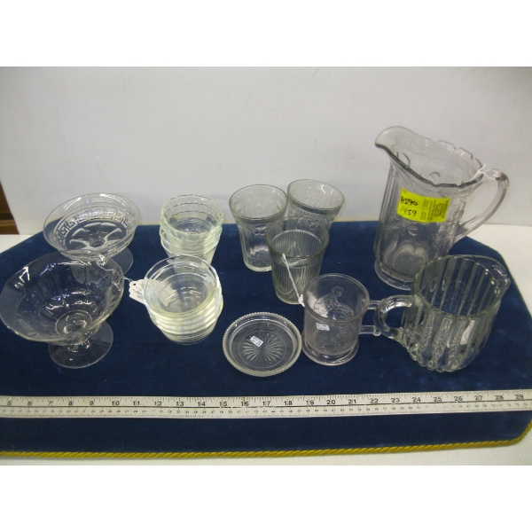ASST. VINTAGE GLASSWARE - WATER PITCHERS, DESSERT BOWLS, ETC.