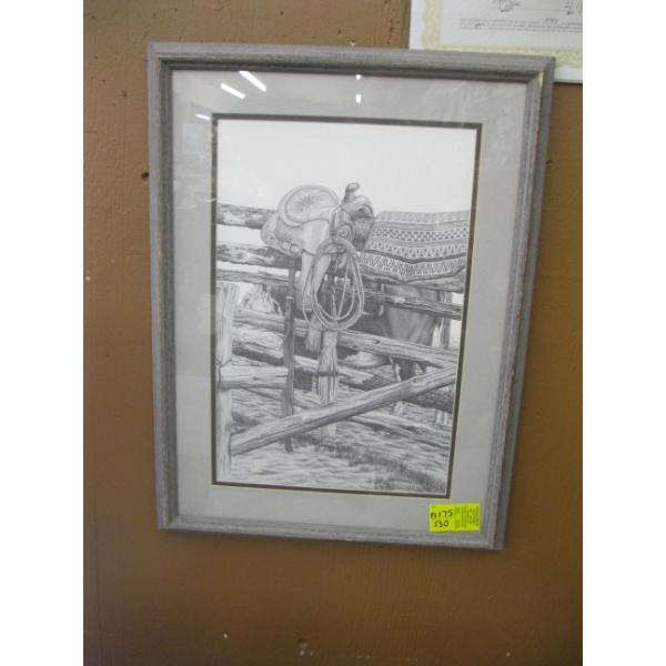 NUMBERED FRAMED PRINT "THE CORRAL" BY BERNIE BROWN