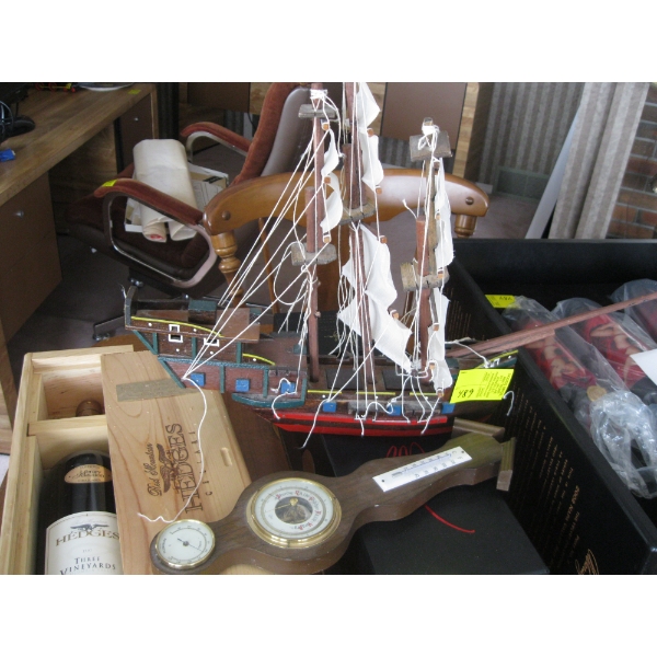 WOODEN SAILING SHIP & BAROMETER