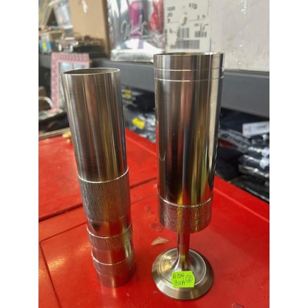 2 POST WAR GERMAN BRUTULIST STEEL LATHE TURNED VASES