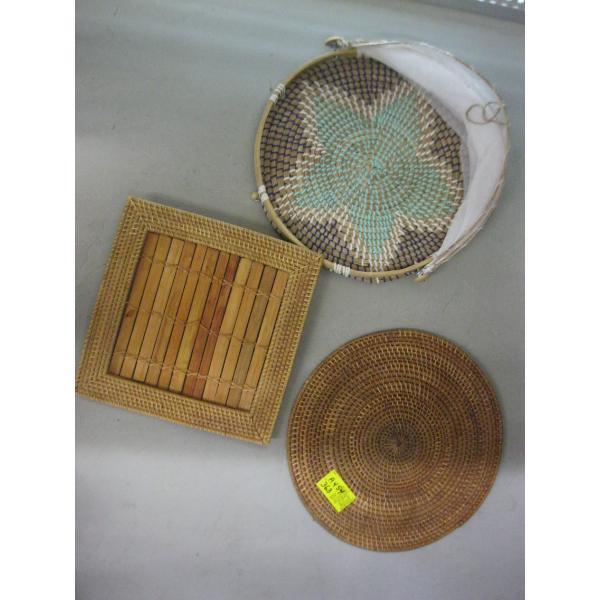 COVERED NETTED SERVING TRAY & 2 SERVING TRAYS