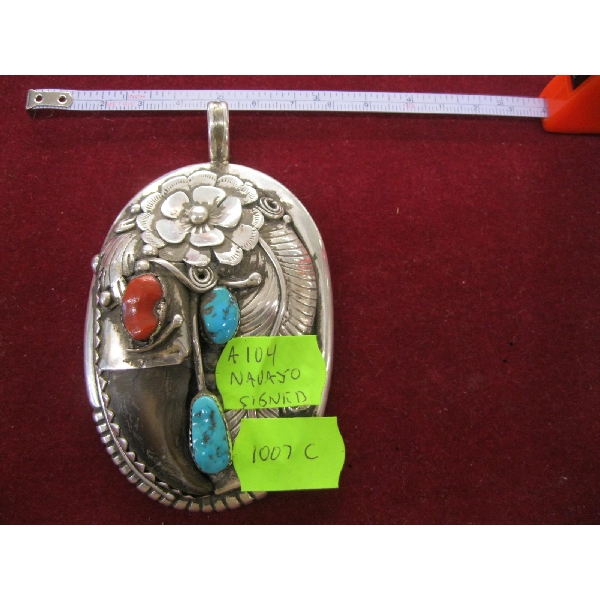 NAVAJO SILVER BROACH, SIGNED