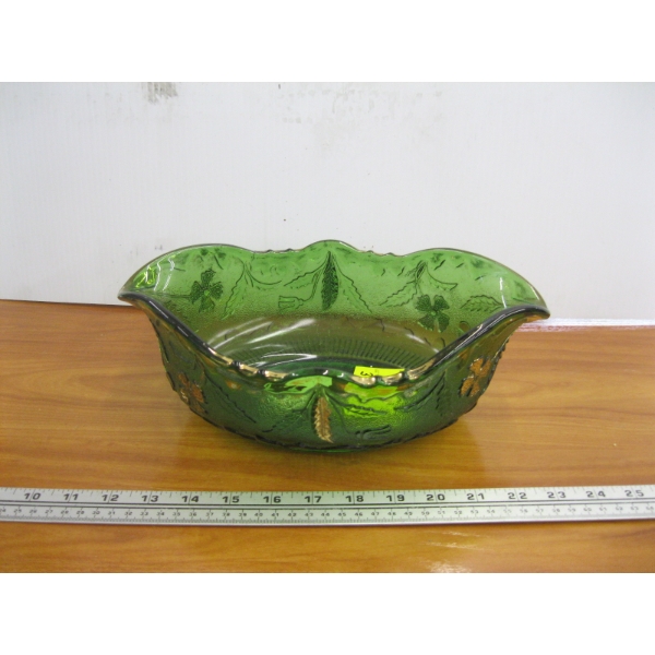 GREEN & GOLD GLASS BOWL