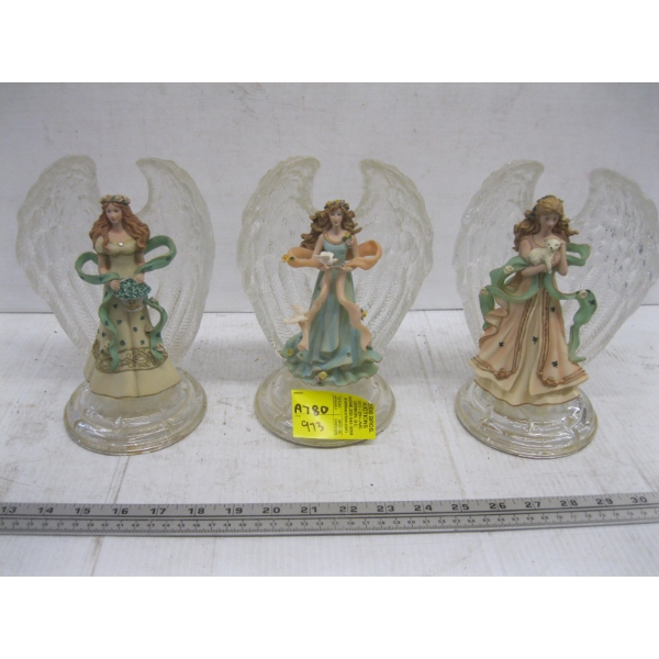 3 CRYSTAL ANGEL FIGURINES
